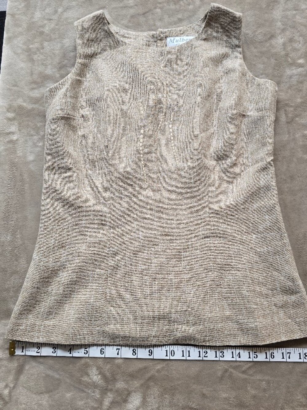 Vintage Mulberry Linen-Blend Structured Tank Top - Beige, Size 6
